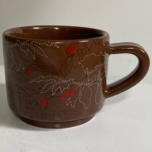 Starbucks Mug 2009 Brown Red Cherry Blossoms EUC Coffee Cup Ceramic Leaves